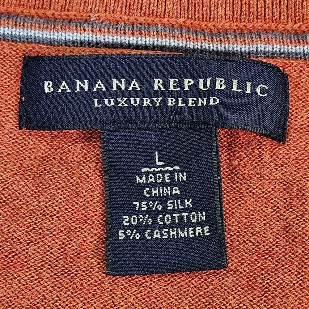 Banana Republic Luxury V-Neck Sweater Mens L Silk Cashmere Blend Preppy‎ Modern